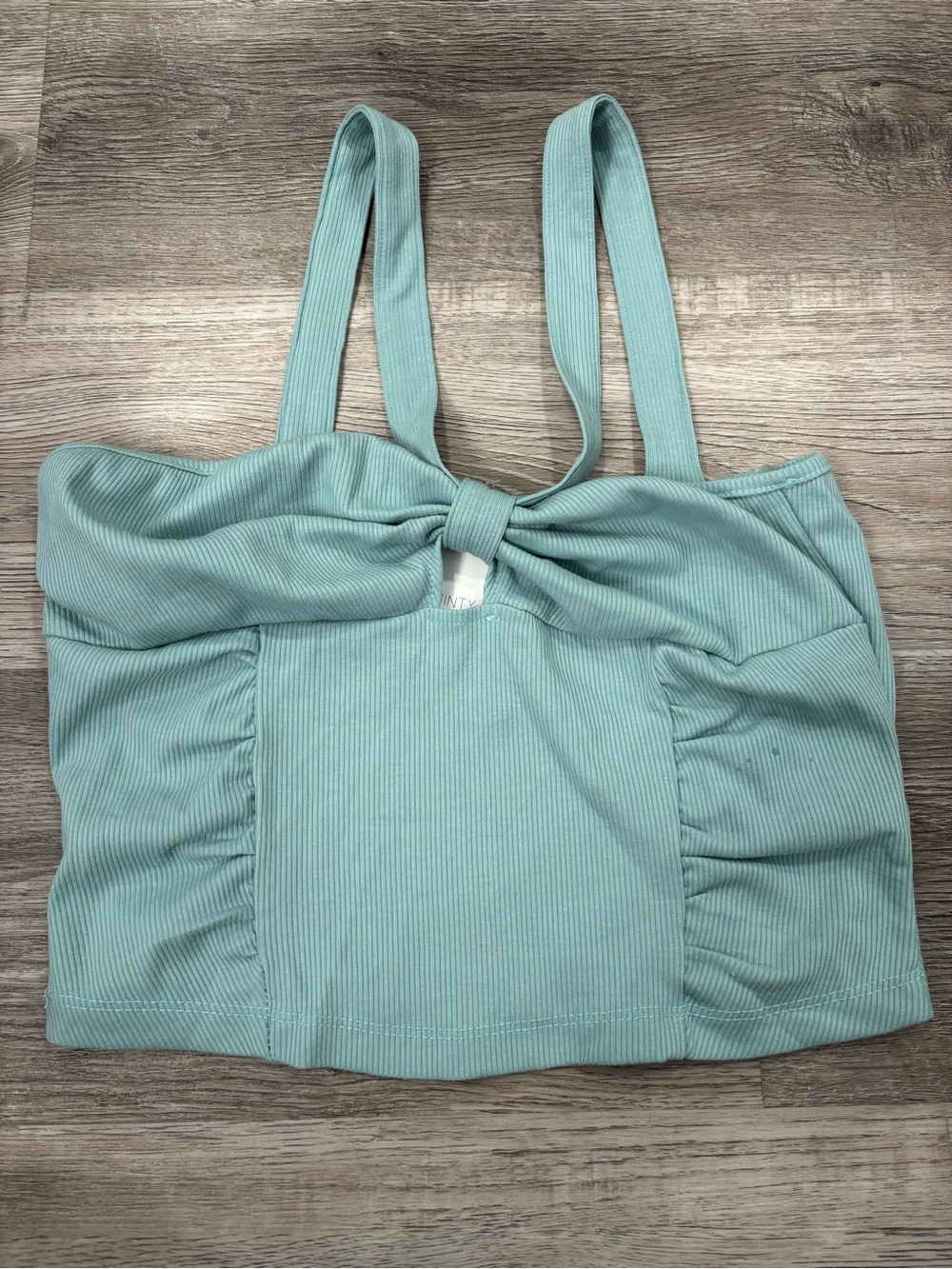 Final Touch Mint Ribbed Knot Front Crop Top